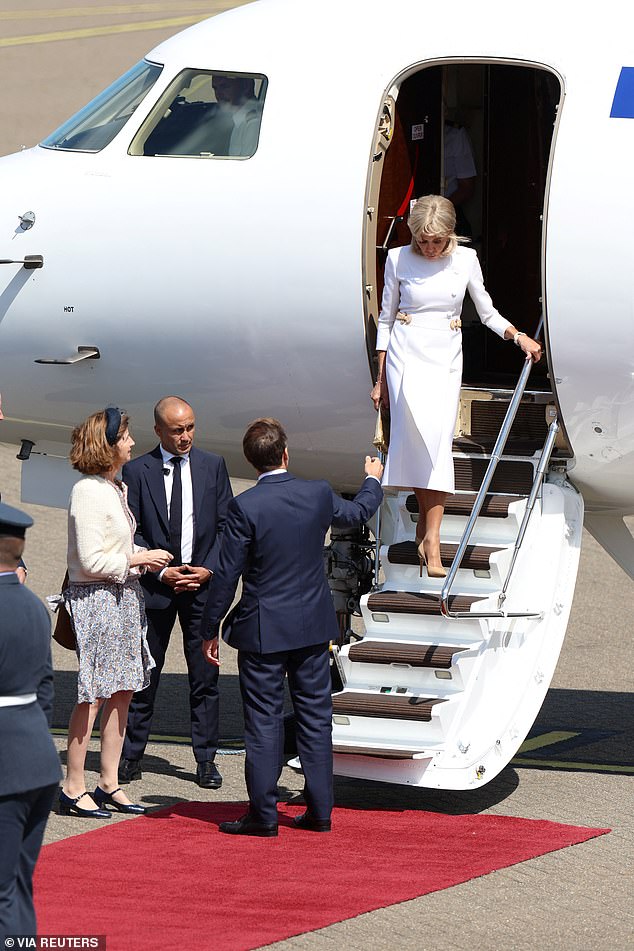 French President Emmanuel Macron was ignored by his wife Brigitte today at RAF Northolt
