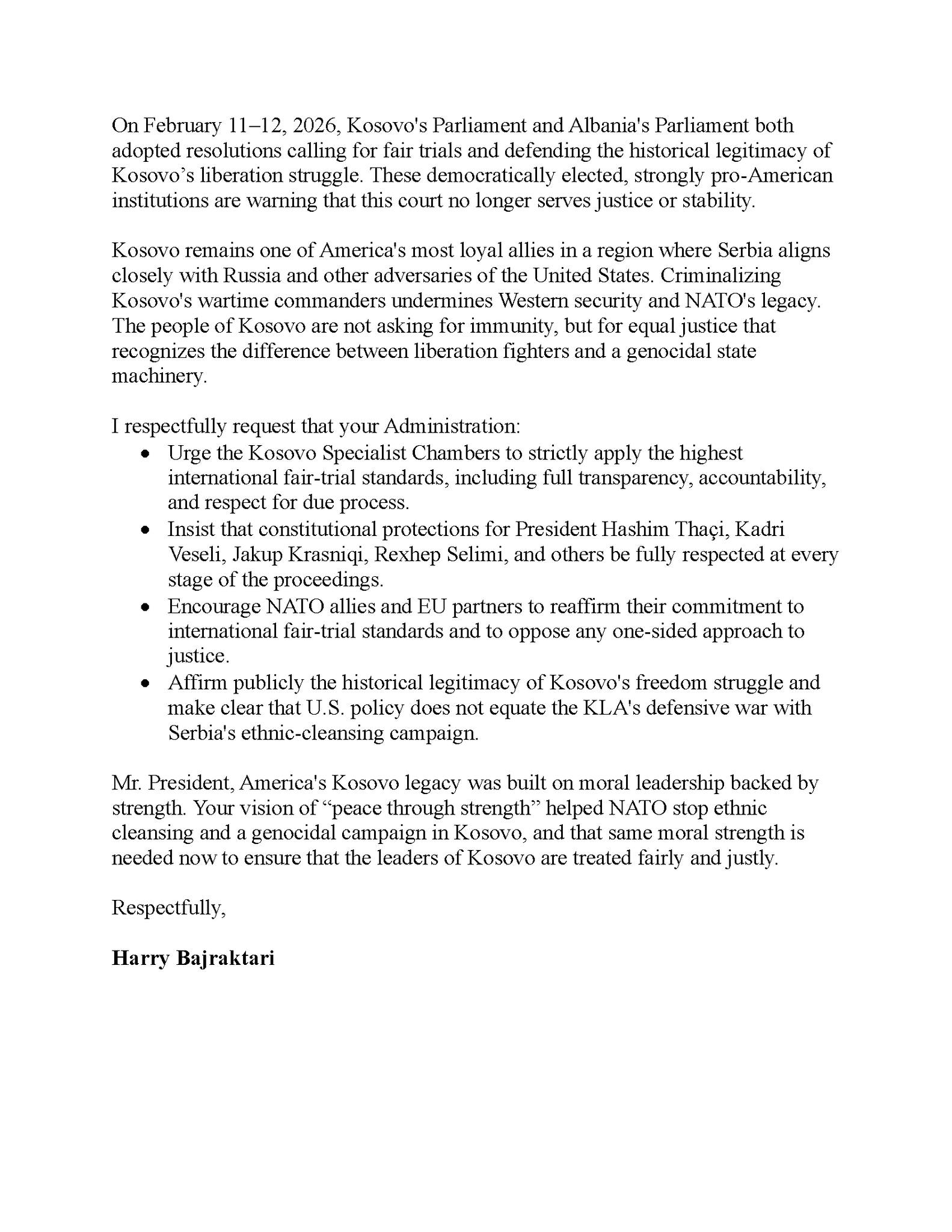 Mund të jetë një ilustrim i teksti që thotë "11-12, 2026, adopted resolutions calling Kosovo's struggle. warning Kosovo court and Albania's both historical legitimacy strongly pro-American stability. longer one Russia Kosovo's wartime people America's most loyal allies other region where Serbia Criminalizing machiiery. asking between but respectfully request genocidal vour Specialist Chambers intcrnational fair-trial standards, strictly apply the highest full Jakup protections Rexhep President Hashim Thaçi, others fully respected every partners standards and oppose any publicly the hislorical legilimacy policy approach the sLrenglh. Ireedom slruggle and KI.A's defensive WHT with legacy was built Lhrough strength genocidal campaign ensure that leaders leadership backed ΝΤΌ elhnic Respectfully, treated fairly Bajraktari"